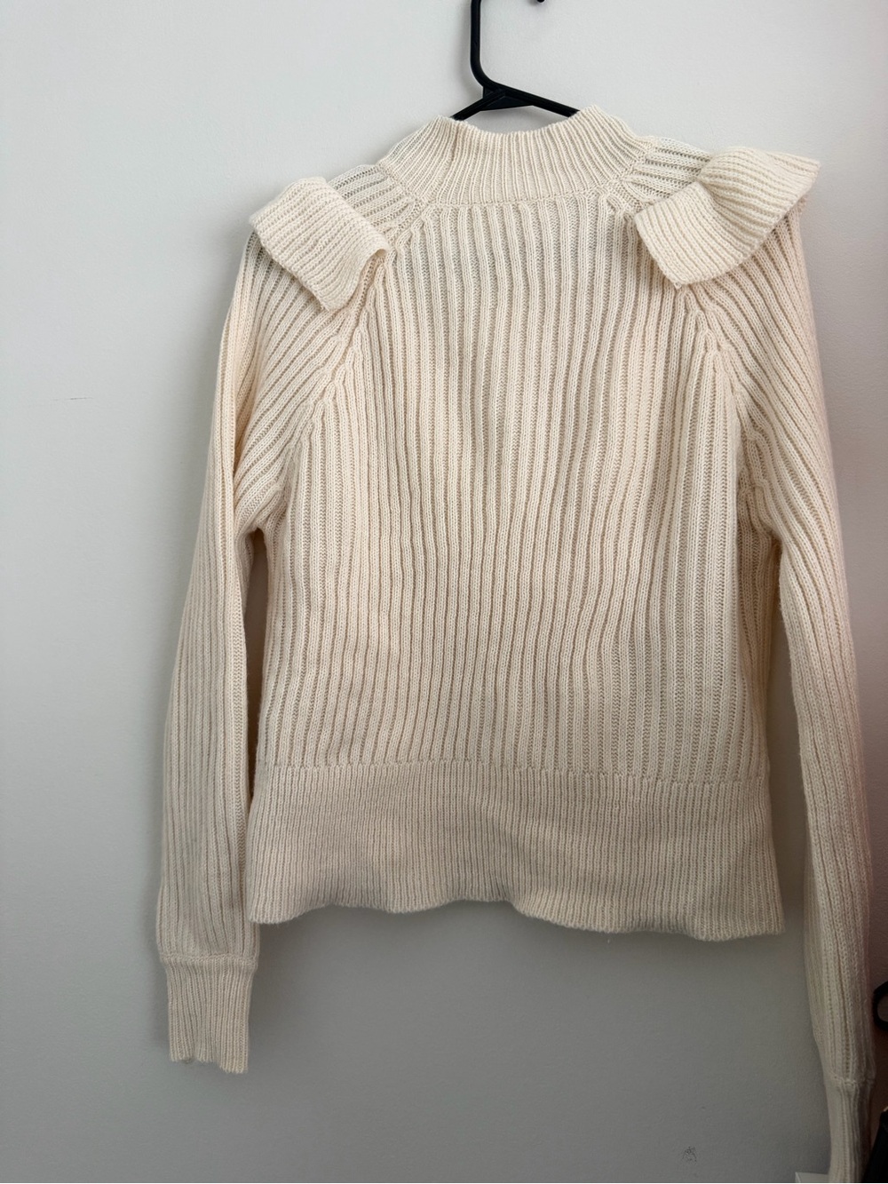 Cream Ribbed Ruffle Crewneck Sweater - Picture 7 of 10